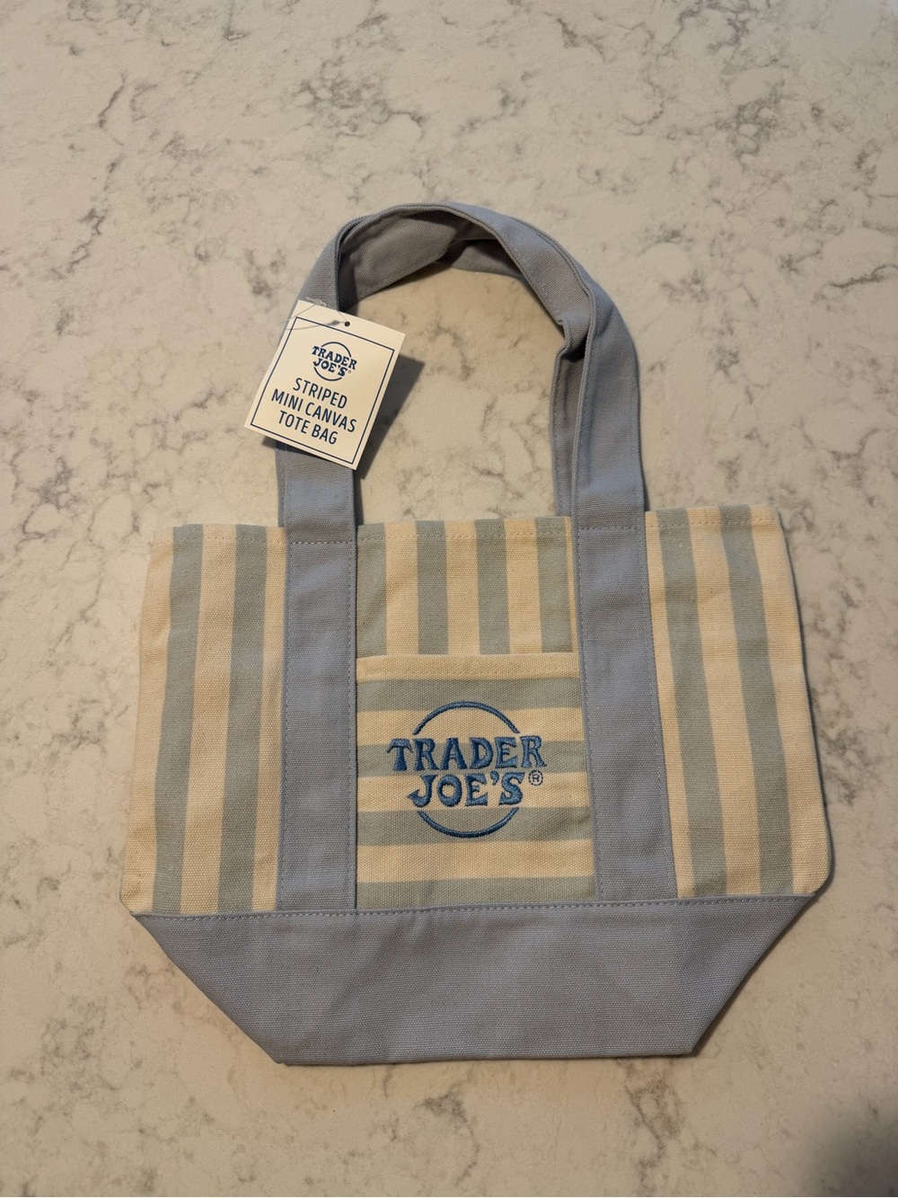 Trader Joe's Striped Mini Canvas Tote - Light Blue & Cream